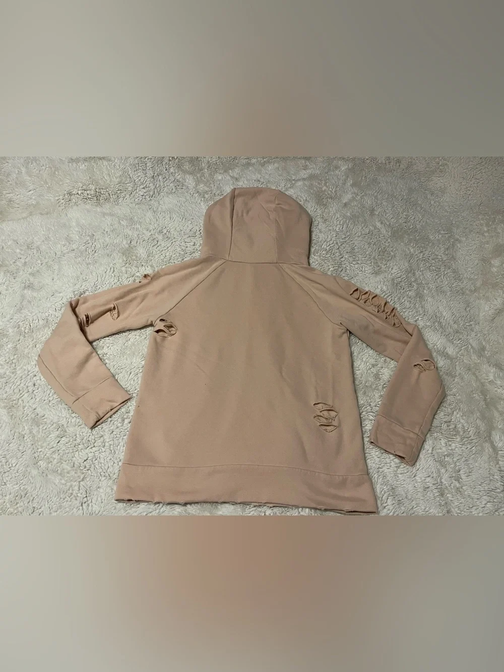 Alo Yoga Ripped Distressed Hoodie Womens Size S Peach Pullover Sweatshirt